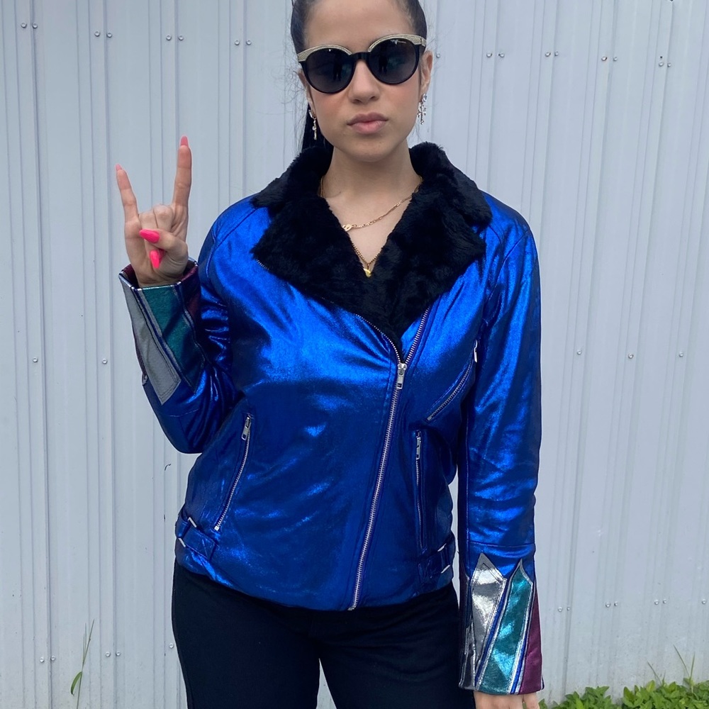Rich Fashion - Blue Furry Metallic Jacket - NWT